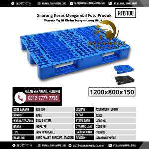 Pallet Plastik Bekas & Baru Ukuran 1200x800x150 mm - RTB100 - Biru