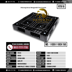 Pallet Plastik Bekas & Baru Ukuran 1100x1100x150 mm - RTB16 - Hitam