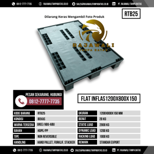 Pallet Plastik Bekas & Baru Ukuran 1200x800x150 mm - RTB25 - Hitam