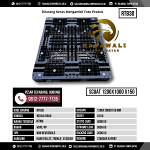 Pallet Plastik Bekas & Baru Ukuran 1200x1000x150 mm - RTB30 - Hitam