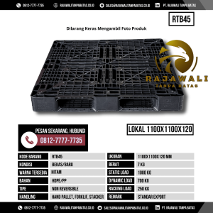 Pallet Plastik Bekas & Baru Ukuran 1100x1100x120 mm - RTB45 - Hitam