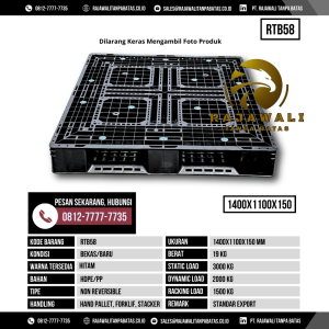 Pallet Plastik Bekas & Baru Ukuran 1400x1100x150 mm - RTB58 - Hitam
