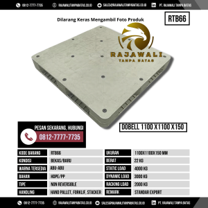 Pallet Plastik Bekas & Baru Ukuran 1100x1100x150 mm - RTB66 - Abu-Abu