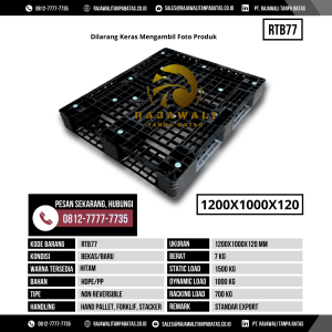 Pallet Plastik Bekas & Baru Ukuran 1200x1000x120 mm - RTB77 - Hitam