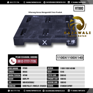 Pallet Plastik Bekas & Baru Ukuran 1100x1100x140 mm - RTB80 - Hitam